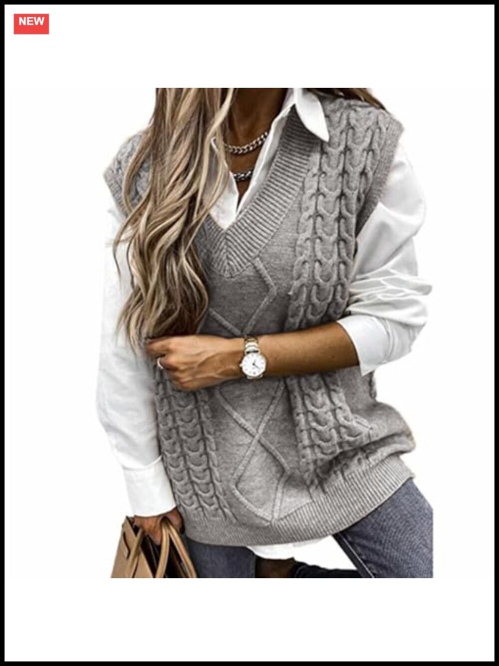Womens Loose Knitted Sweater Vest Sleeveless V Neck Pullover Top